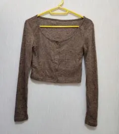 SHEIN DAZY ボタンフロント クロップド丈 リブニッ カーディガン M