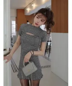 Darich リボンシャーリングギンガムミニワンピース