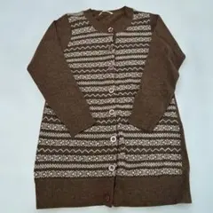 【値下げ】ブラウン フェアアイル柄 ニットカーディガン(ロング) L
