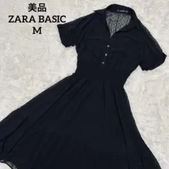 美品　ZARA BASIC ザラ　黒いドット柄シャツドレス　ワンピースM
