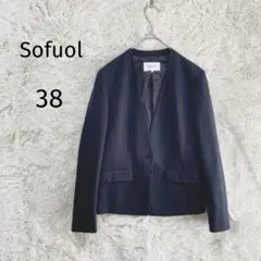 ソフール/ノーカラージャケット/38/オフィス スリット ネイビー