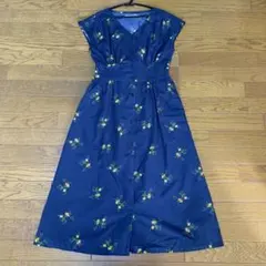 Nano universeネイビー 花柄刺繍 ロングワンピース 半袖