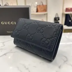 【未使用品】GUCCI グッチ シマ 6連 キーケース レザー ブラック