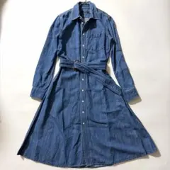 ポロラルフローレン デニム ロングシャツワンピ ベルト S フレアシルエット