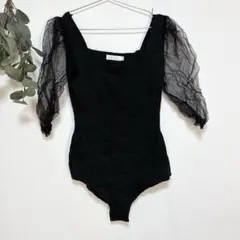 SANDRO【S】シースルー袖 ブラック ボディスーツ レオタード スナップのサムネイル
