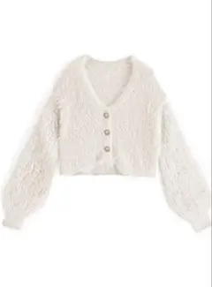 GRL グレイル ショート丈パールボタンシャギーニットカーディガン