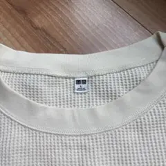 ユニクロ ワッフルクルーネックT(L)【オフホワイト】