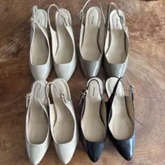 メヌエ パンプス　黒　ベージュ　カーキ　4点　セット　バックストラップ