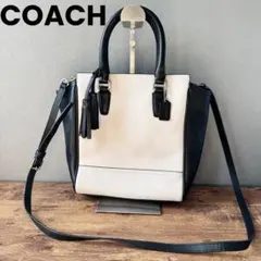 【美品】COACH 2wayショルダーバッグ 配色 ブラック×ベージュ