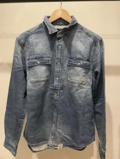 デニム長袖シャツ フロントポケット付き