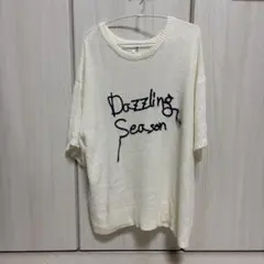 LAKOLE 五分袖ニット ホワイト ロゴ刺繍