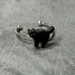 黒猫モチーフリング　フリーサイズ　指輪