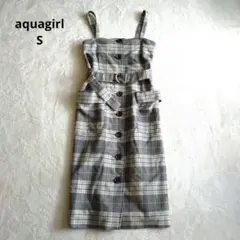AG aquagirl チェック柄 ジャンパースカート ベルト付 グレー S