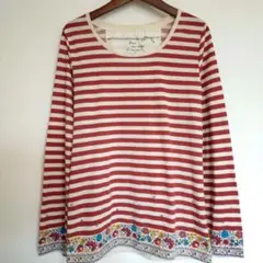 ボーダー柄お花プリントカットソー　長袖Tシャツ　赤×白　インナーのサムネイル