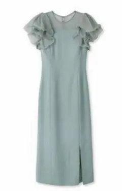 水色 フリルスリーブ ロングドレス