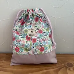 給食袋　巾着袋　花　ハンドメイド　ピンク
