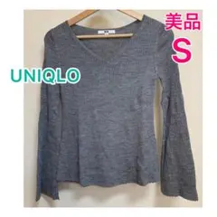 【美品】UNIQLO ユニクロ/Vネック フレアースリーブ ニット カットソー☆