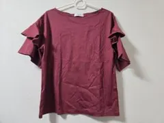 OPAQUE.CLIP バーガンディ フリル袖 Tシャツ
