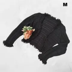 ベルメゾン ♪ ニットカーディガン 透かし編み 黒 M フリンジ加工 春のサムネイル