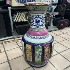 sahara様専用中国美術 青花琺瑯彩人物神獣纏枝花紋雙耳大瓶 高さ約50cm