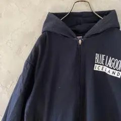 ヴィンテージ　パーカー　フルジップ　スリーブライン　両面刺繍　ネイビー　IW10