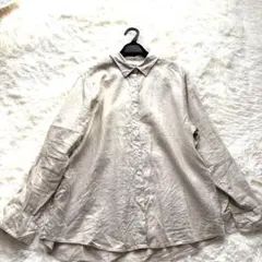 美品☆大きなサイズ3XLユニクロUNIQLO リネン ベージュ 長袖シャツ麻