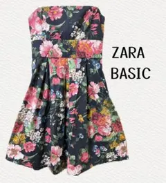 ZARA BASIC ザラ　ボタニカル　花柄 ベアトップ　ドレス　ワンピース　S