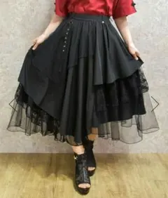 axes femme 異素材イレヘムロングスカート 黒