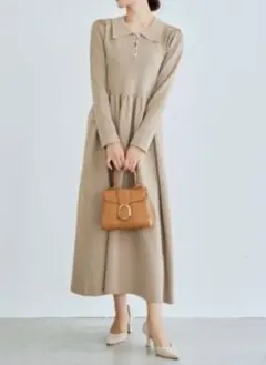 cle blatt 小嶋真子 ポロニットロングワンピース ベージュ