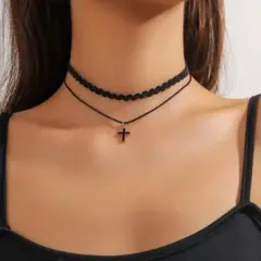 新品 ブラック クロスチャーム チョーカー 十字架 ネックレス 黒 セクシー