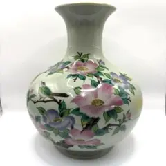 九谷美泉　九谷焼　花瓶 花器 壺 生花 陶器 器 花柄 鳥柄 （K）