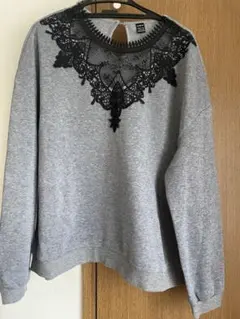SHEIN グレー レース装飾 長袖トップス L