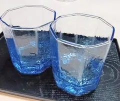 青と透明の八角形グラス 2個セット