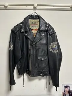 古着 MARI'S ROCK ブラックレザー ビッグコンチョ フリンジライダース