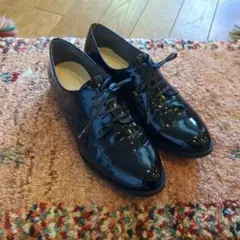 【日本製】ブラックエナメル レースアップシューズ