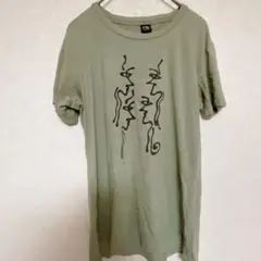 ヴィンテージソフト 抽象ラインアート Tシャツ M カーキ 半袖 プリントのサムネイル