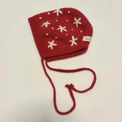 the lala ベビー刺繍ボンネット レッド