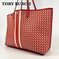 美品 トリーバーチ PVC A4可 トート ジェミニリンク Tモノグラム 赤