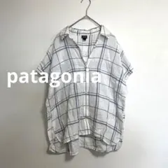 パタゴニア　チェックＶネックシャツ　ホワイト　グレー　レディース　S