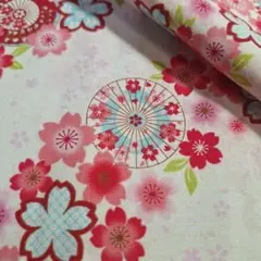 ✿桜だより～桜領～<シーチング> 生地 布 はぎれ[白系]