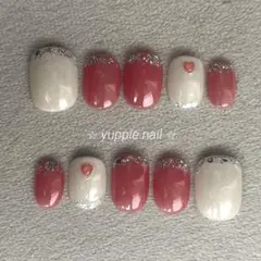 【現品】17.くすみピンク　ラメホワイト　ぷっくりミニハート