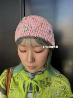 クロシェハット　ニット帽　ビーニー　ハンドメイド　クラッシャーハット　かぎ編み