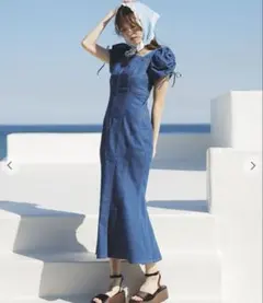 ボリュームスリーブデニムマーメイドワンピース リリアンカラット