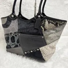 COACH コーチ トートバッグ パッチワーク レザー シグネチャー ブラック