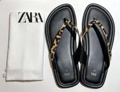 ZARA ザラ アニマル柄レザーフラットサンダル サイズ37 レオパードのサムネイル
