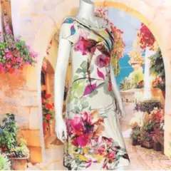 LAURA ASHLEY アイボリーピンクマルチフラワーワンピース S UK8