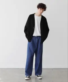 TRストレッチデニムタックルーズワイドテーパードスラックスパンツ