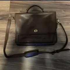 経年味出し　オールドコーチ　2wayハンドバック　レザー　ターンロック　ブラウン