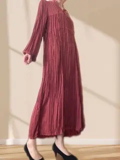 リエディ 薄手ヴィンテージ サテン ボリューム袖 ワッシャー ワンピース