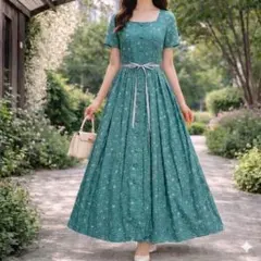 美品 希少デザイン ローラアシュレイ 小花柄 ワンピース グリーン